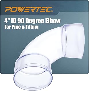 POWERTEC 70368V 4 Inch ID 90 Degree Elbow for 4 Inch OD Dust Collection Pipes, Adapters and Fittings (Clear), 1 pack