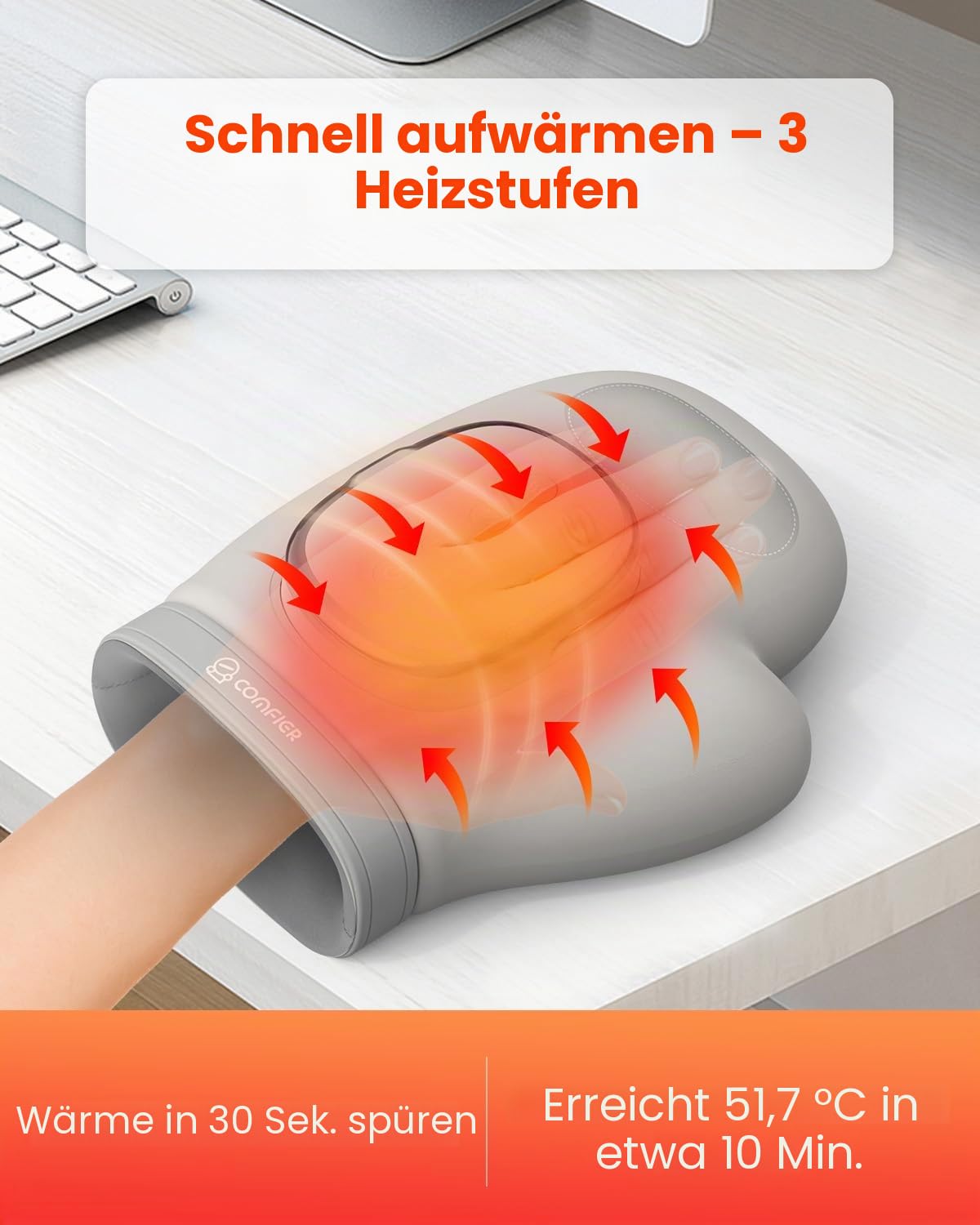 COMFIER Großes Handmassagegerät Kabellos mit Wärme und Kompression | Elektrisches Massagegerät für Hände, 5 Intensitäten, 3 Massagemodi, für Finger und Handgelenk, Geschenk für Frauen und Männer