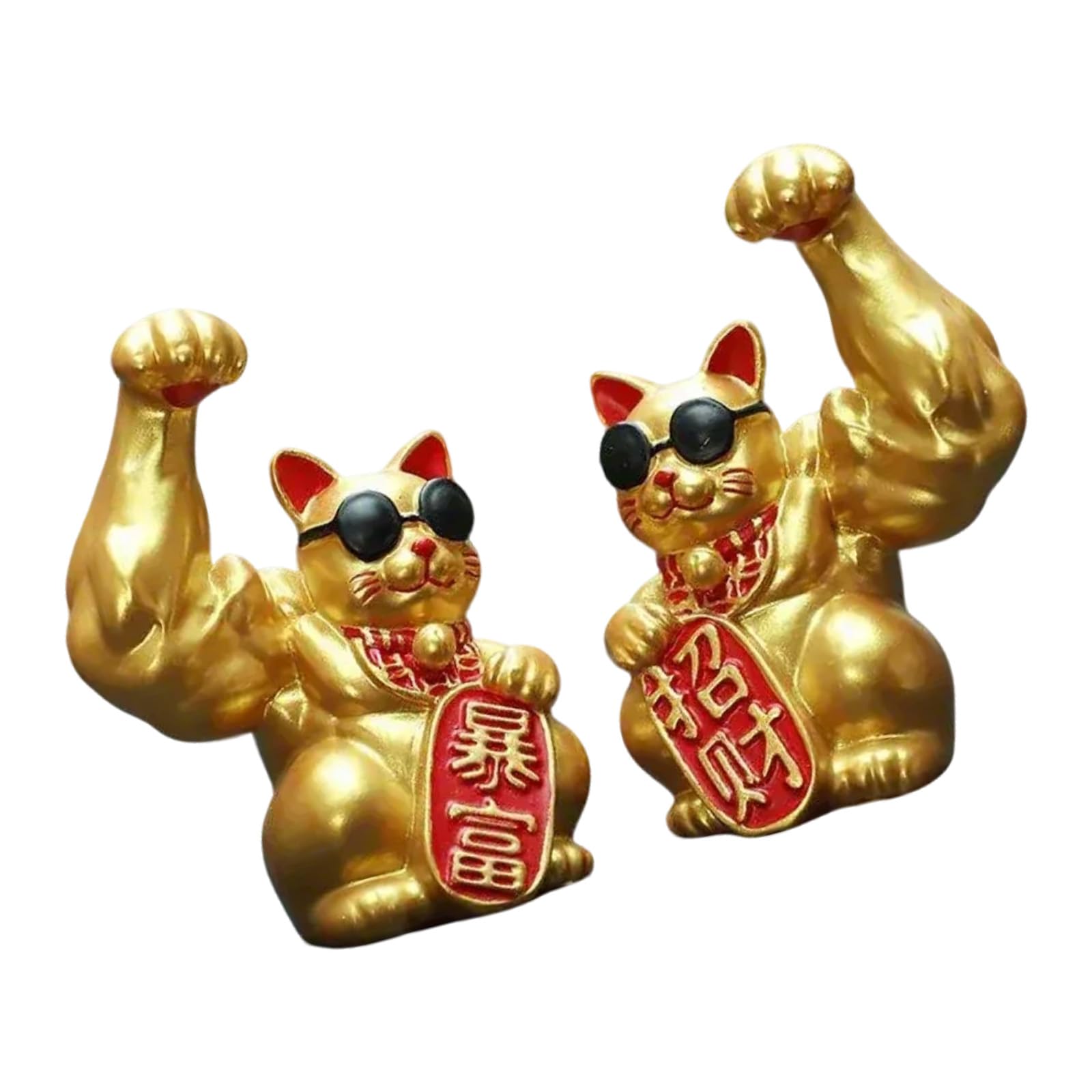 Qsvbeeqj Figura moderna de gatos de la suerte con brazo musculoso, adorno en miniatura para el hogar y la oficina, decoración de escritorio Fengshui para Año Nuevo