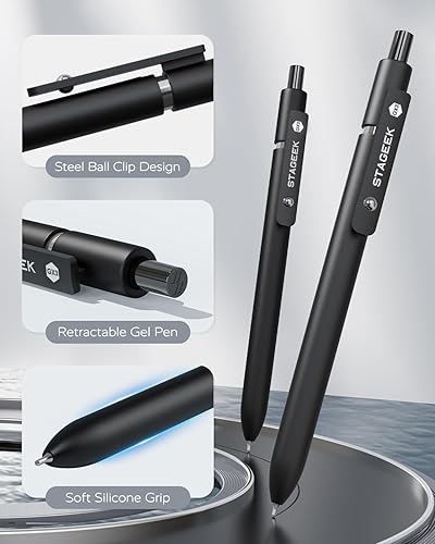 Miniatura 3 de Bolígrafos de gel negros, 12 bolígrafos de escritura suave de punta fina con 3 recambios adicionales, bolígrafos de tinta negra de secado rápido