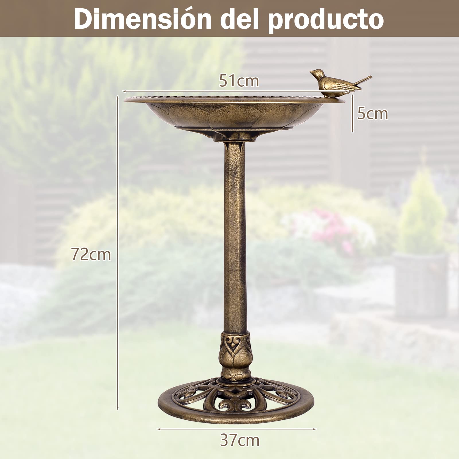 GYMAX Comedero Pajaros Exterior de PP, Bebedero Pajaros con 3 Clavos de Anclaje, Resistente a la Intemperie, Baño para Pájaros de 51 x 51 x 72 cm, Bañeras para Pájaros Decorativas de Jardín y Bosque