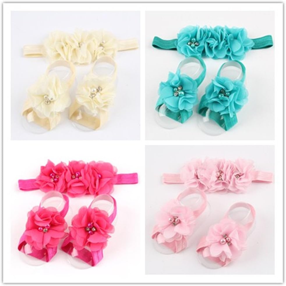 Investor Baby Barefoot Flowers Sandals Decoration Cute Chic Skinny Headbands(4 Pack)