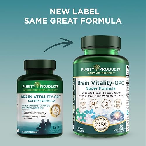 Miniatura 3 de Purity Products Brain Vitality-GPC Super Formula Acetil L-Carnitina HCI + Alpha GPC + Fosfatidiliserina – Apoya la concentración normal y la