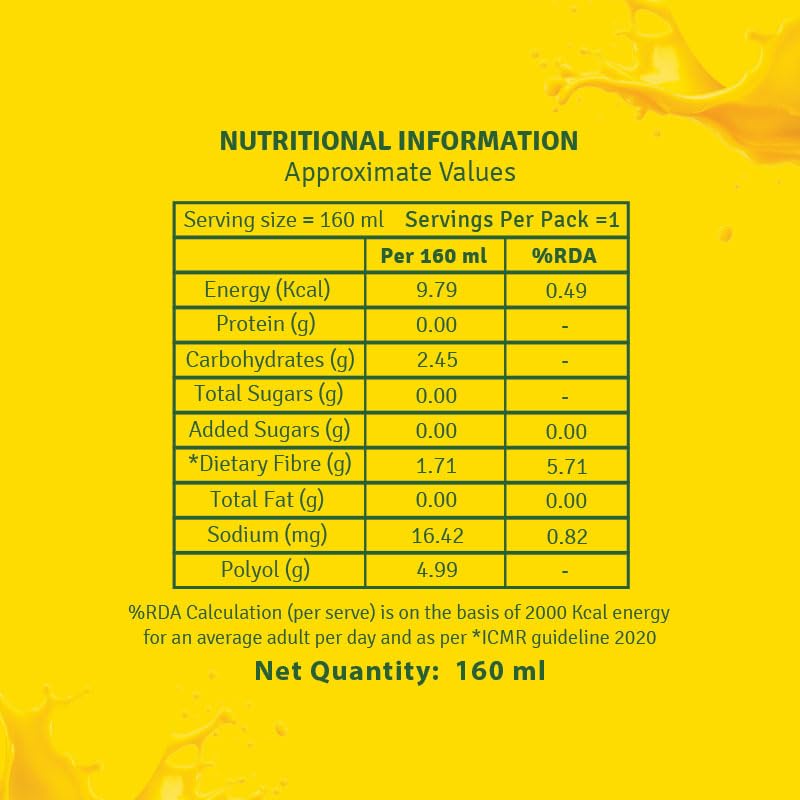 Image of CHINI KUM Mango POP (Zero Sugar, Prebiotic Fibre, Stevia, Monk Fruit, 7cal /100ml, No Preservative, Guilt-Free Beverage) | 160ml | Pack of 24