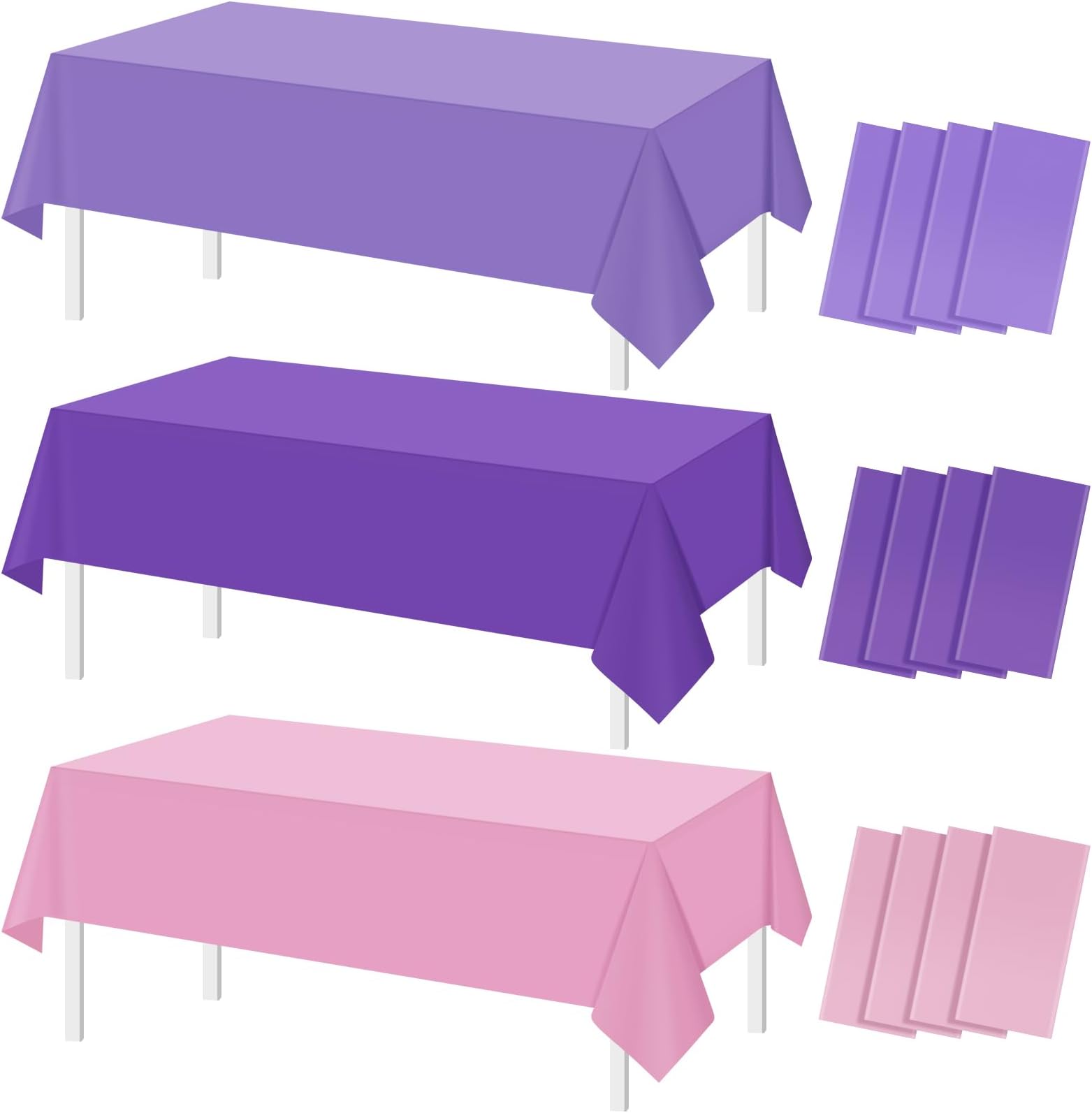 MASHAN 12pcs Assorted Color Purple Pink Tablecloths Disposable Plastic Table Cloth Rectangle Table Covers for Lavender Butterfly Theme Party Birthday Wedding Picnic Home Party Decoration,108 * 54inch