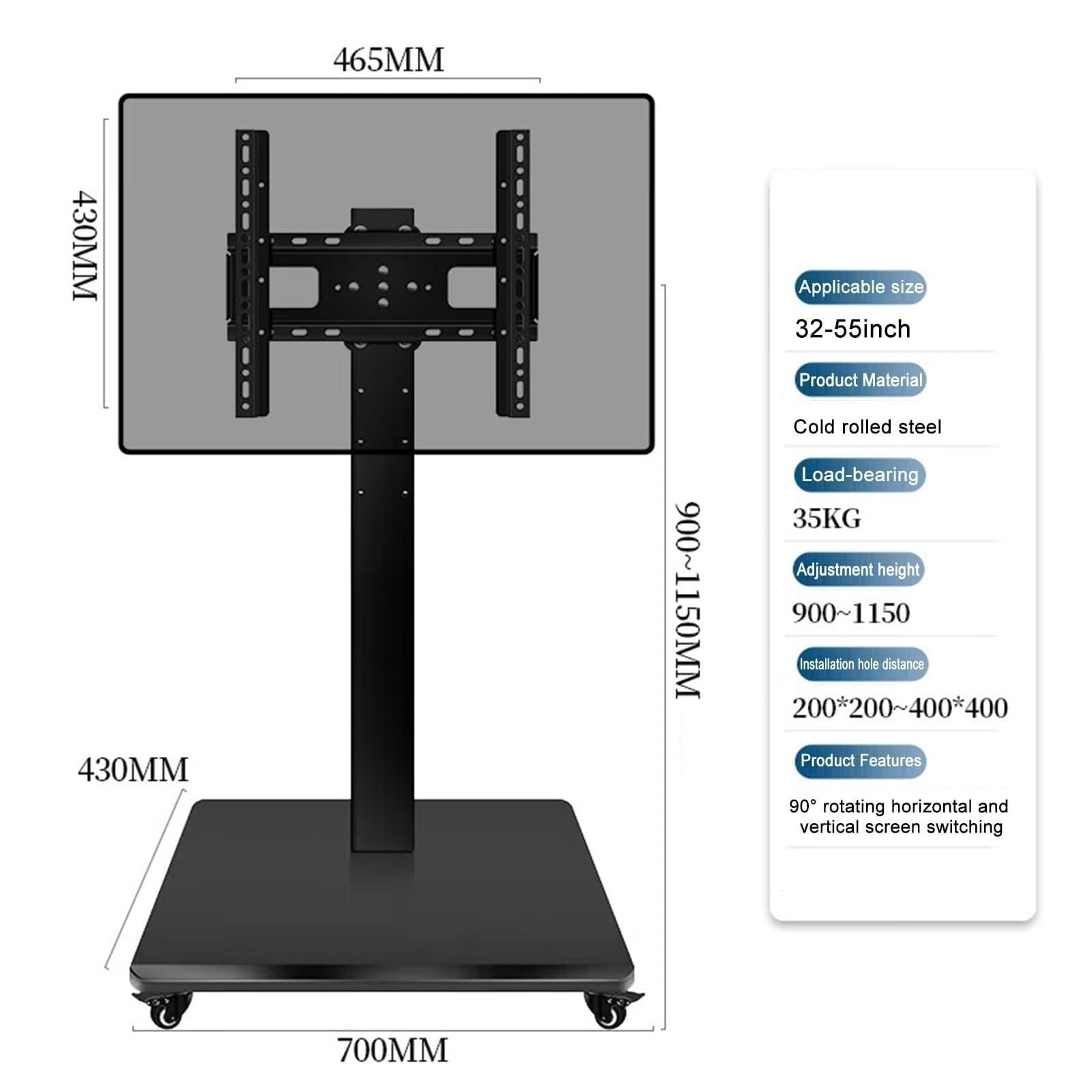 Support de télévision Mobile sur roulettes, pupitre Universel pour Salle de conférence, Support de télévision sur Pied avec Rotation d'écran Horizontale et Vertical,