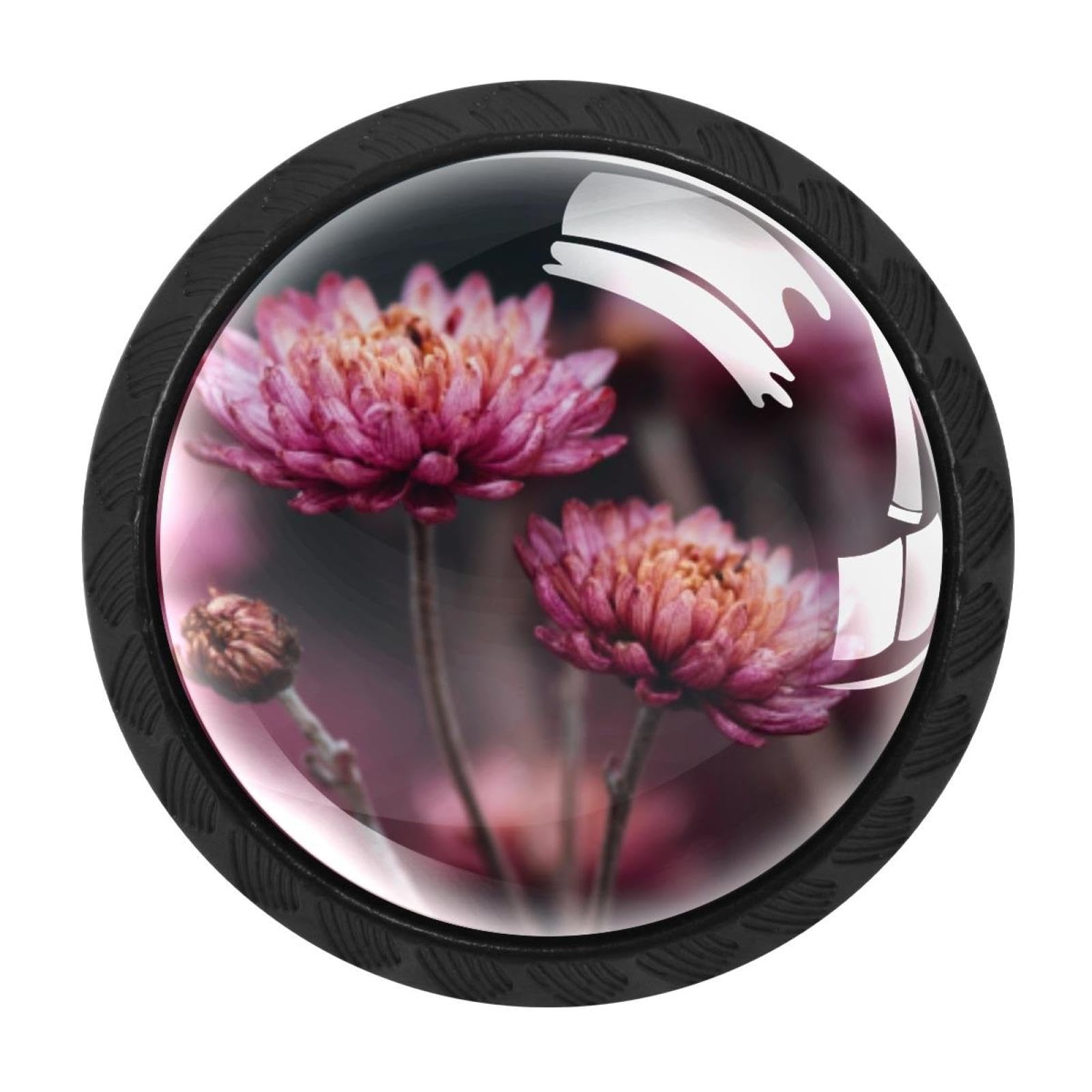 CHENZZZZ 4 Pack Black Flowers Pink Plant Floral (2) Kitchen Handles, Cabinet Pulls Hardware for Cupboard Drawer Knobs Dresser Pulls