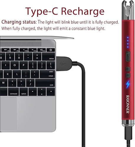Miniatura 4 de RAYONNER Encendedor eléctrico de vela encendedor recargable USB ARC encendedor (1 paquete - rojo)