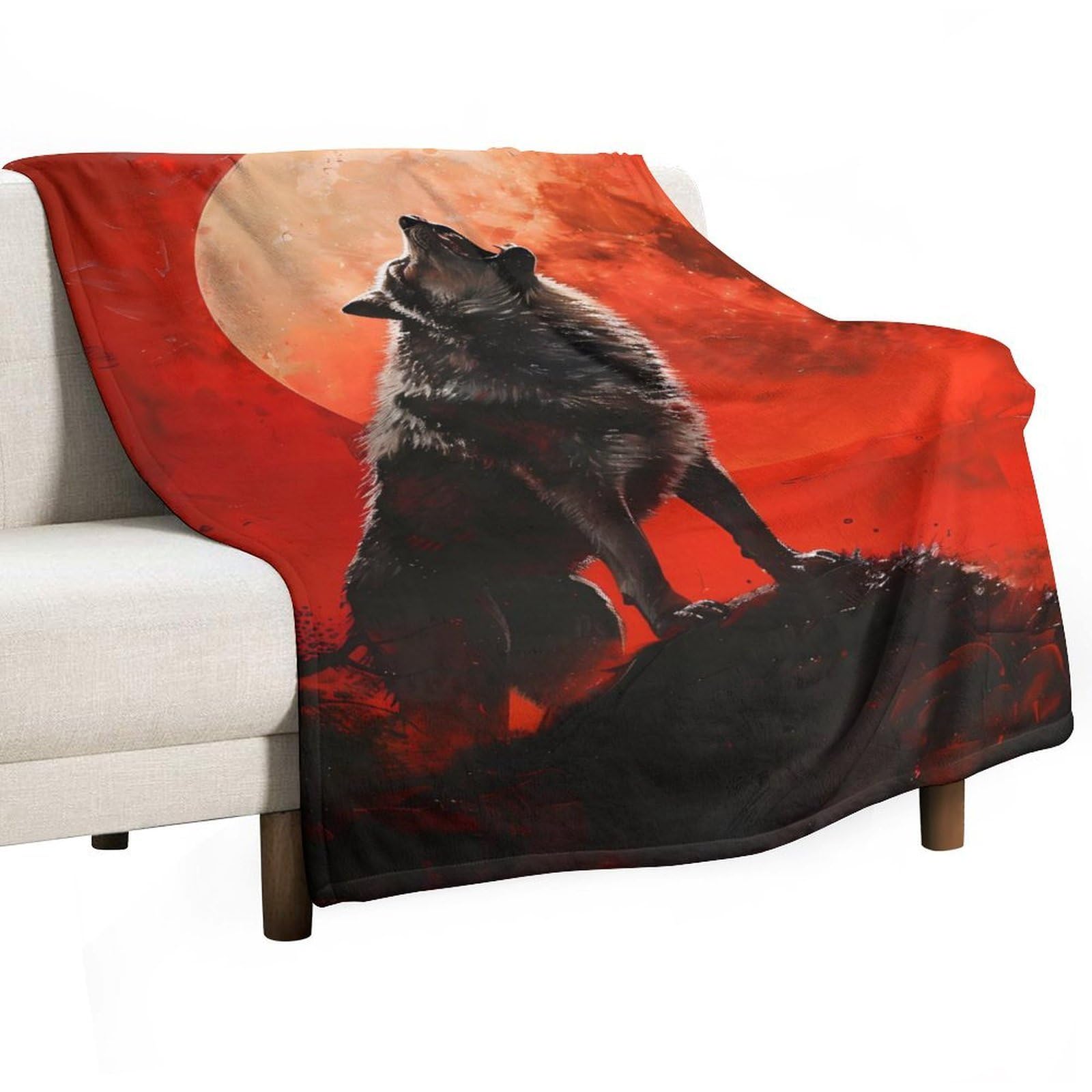 Cgsbngha Style Howling Wolf Red Moon Flannel Fleece Blanket Lightweight Soft Throw Blankets For Sofa Couch Bed Chair