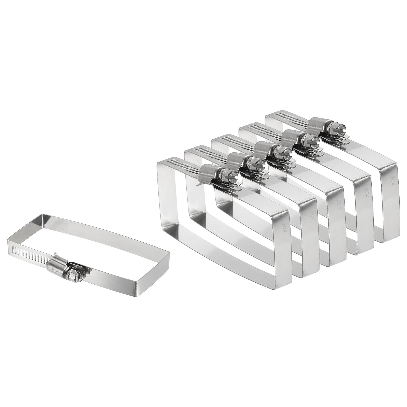 sourcing map 6Pcs 304 Stainless Steel Rectangular Hose Clamp, Adjustable 3.9 x 1.6 Inch Square Worm Gear Duct Pipe Tube Clamps for Ducting Bracket Cable Tray Bridge Project Systems, Silver