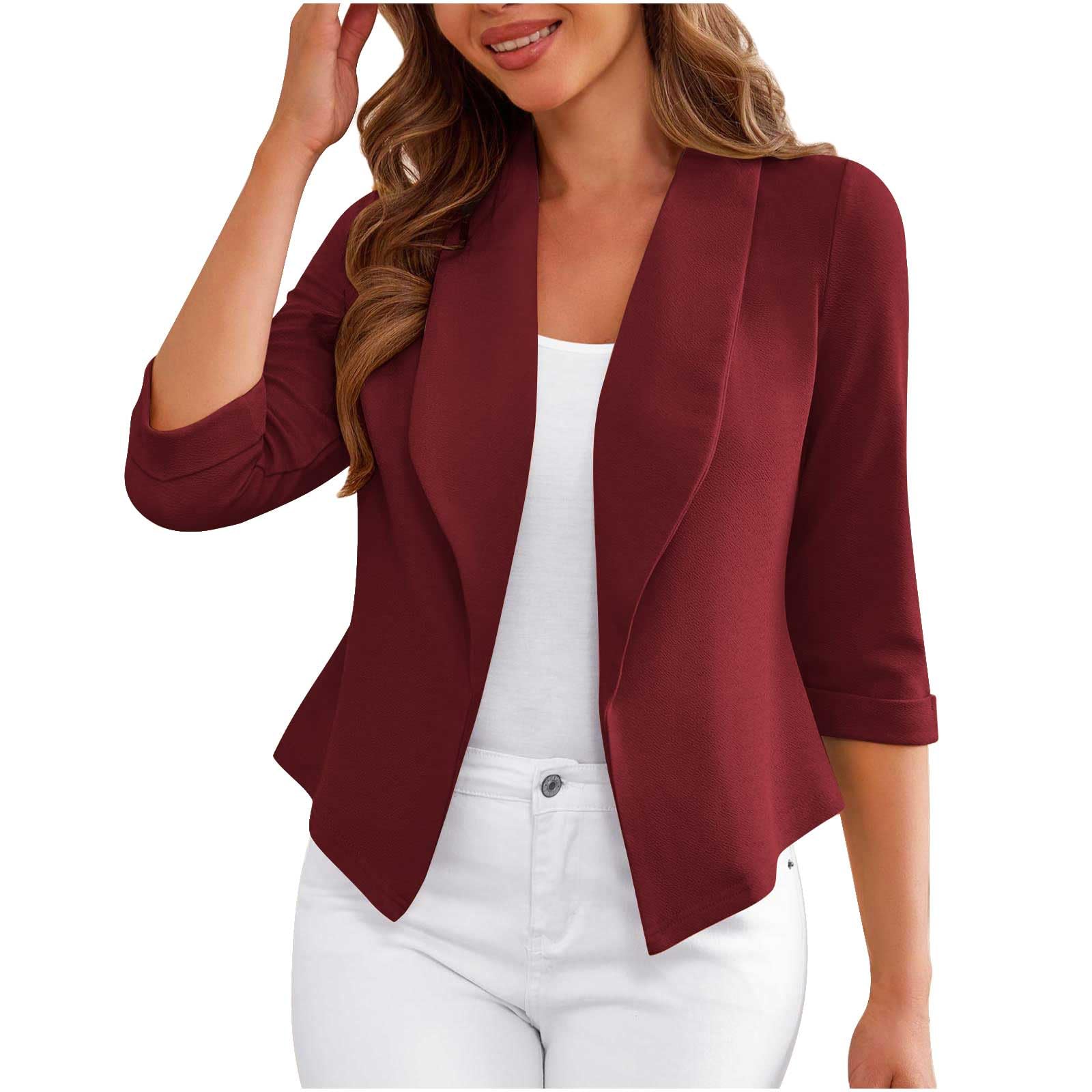 Womens Blazers 3 4 Ruched Sleeve Lightweight Shawl Collar Casual Business Work Blazer Spring Fall Open Front Jacket