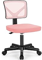 Sweetcrispy Small Ergonomic Armless Mesh Desk Chair - Low-Back Swivel Office Chair with Lumbar Support, Pink for Home Study Bedroom