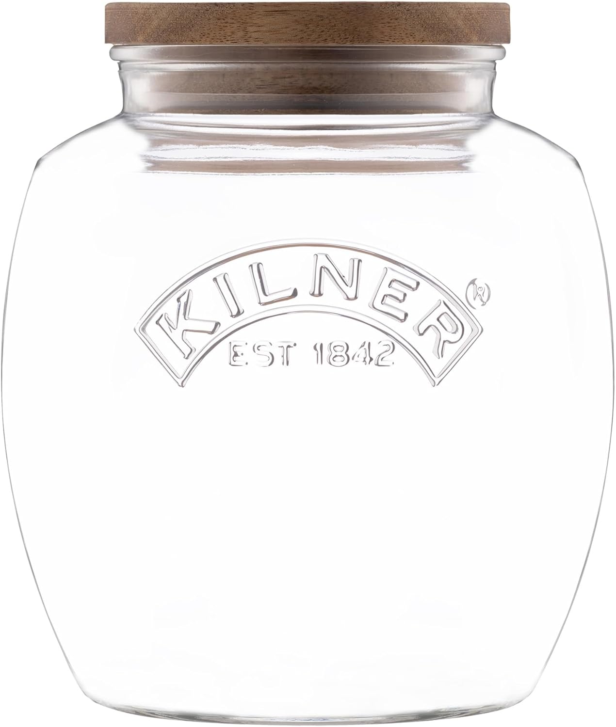 Kilner Universal Jar Wooden Lid 2 Litre Glass Food Container With Silicone Seals Kitchen Pantry Storage For Dry Food Like Grains, Pasta And Cereals
