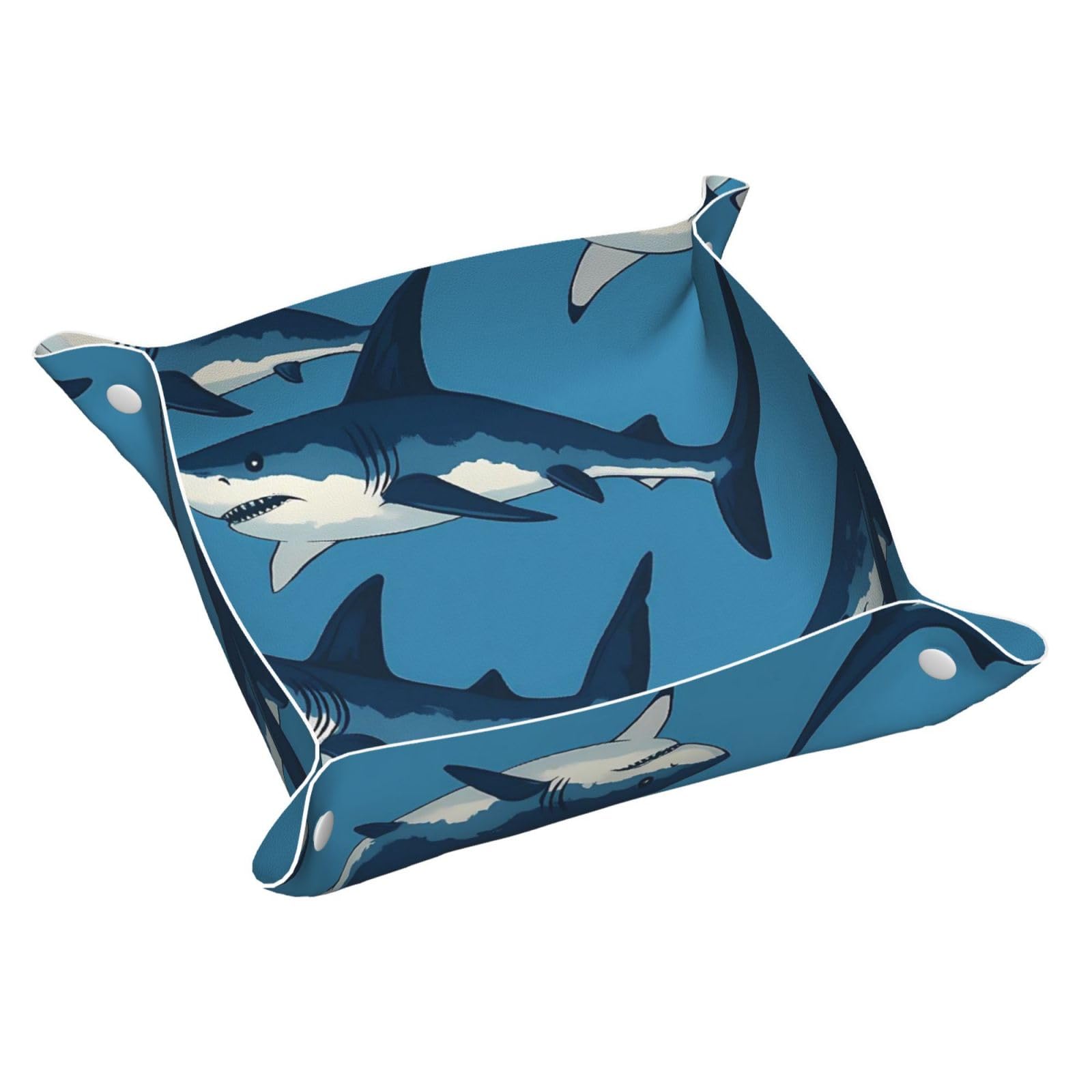 HLBSDM Blue Ocean Sharks Tray Men's Leather Valet Parking Portable Entrance Trays Bedside Storage Box