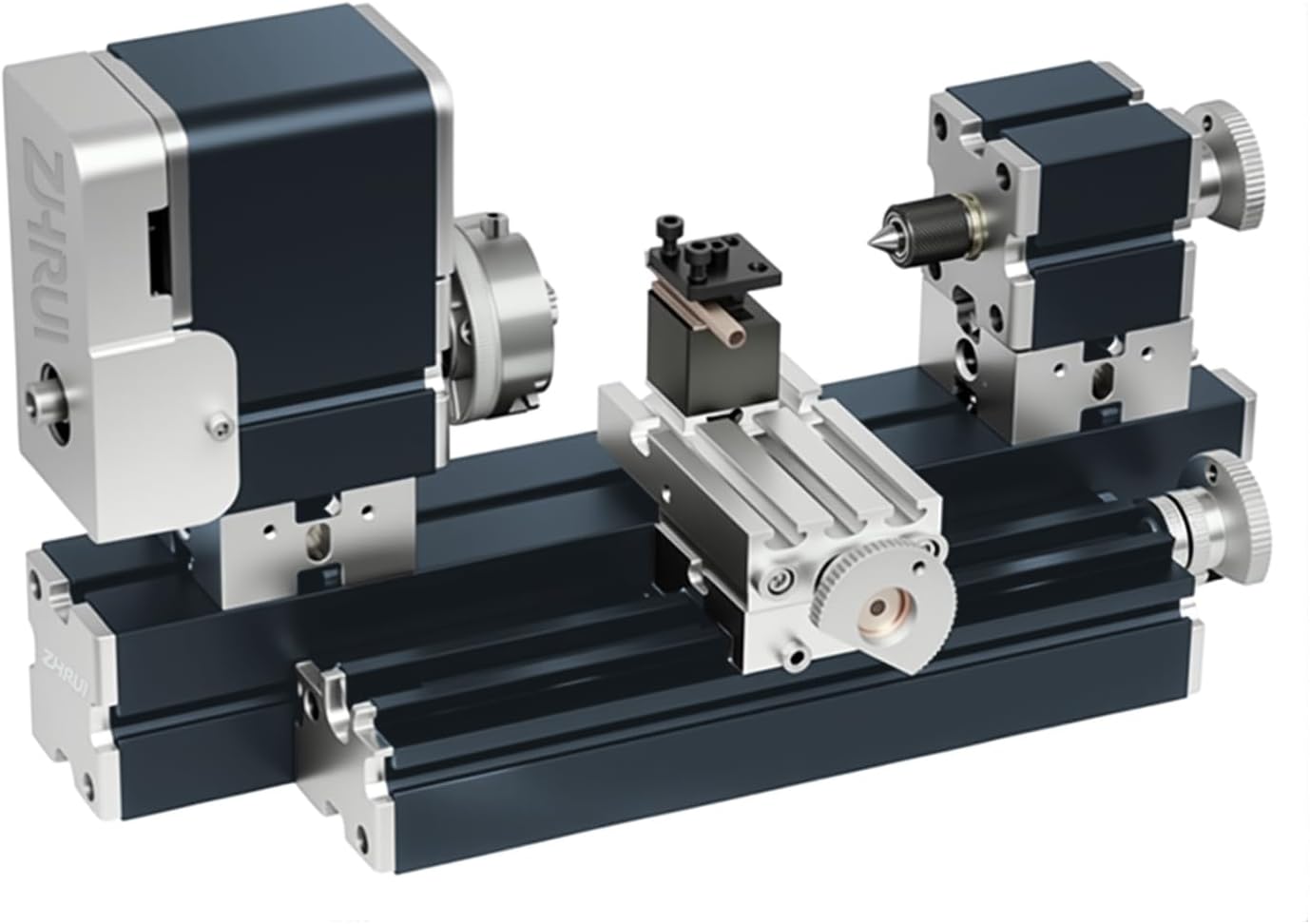 ZHRUI Electroplated all Metal Mini Miniature Didactical Metal Lathe 50mm Center 36W 20000RPM for Processing Aluminum