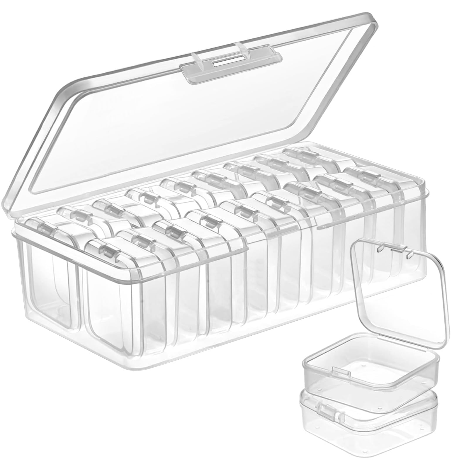 DUOFIRE Bead Organizer 18 Clear Plastic Bead Storage Containers Hinged Lids