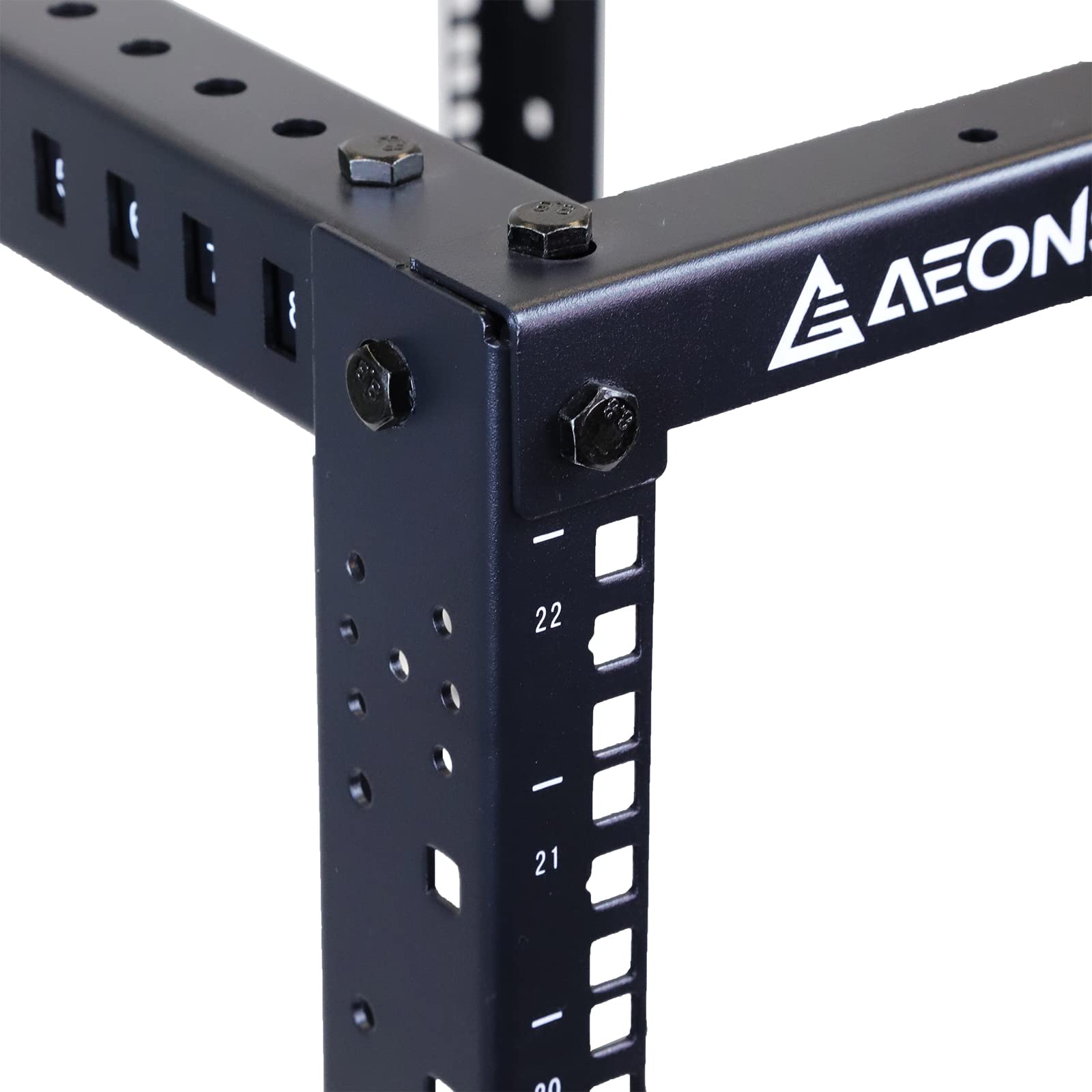 AEONS 27U 4-Pfosten-IT-Server-Rack mit offenem Rahmen, 48,3 cm tiefenverstellbar (55,9 cm bis 101,6 cm), Netzwerkausrüstung, AV-Ausrüstung mit Rollen und Kabelmanagement
