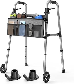 Loyoda Folding Walker with Basket and Glide Skis, 5" Wheels Lightweight Walkers for Seniors and Adults, Supports Up to 350 Pounds, Adjustable Height, Compact Standard Walker