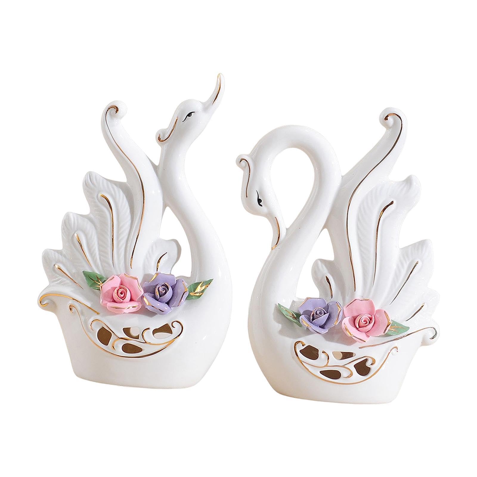 PIXZCSA for Creative DecorationA Couple Of Swan Figurines Unique Modern Ceramic Statues For Chic Home Decor Swan Statue Housewarming, White, Style D
