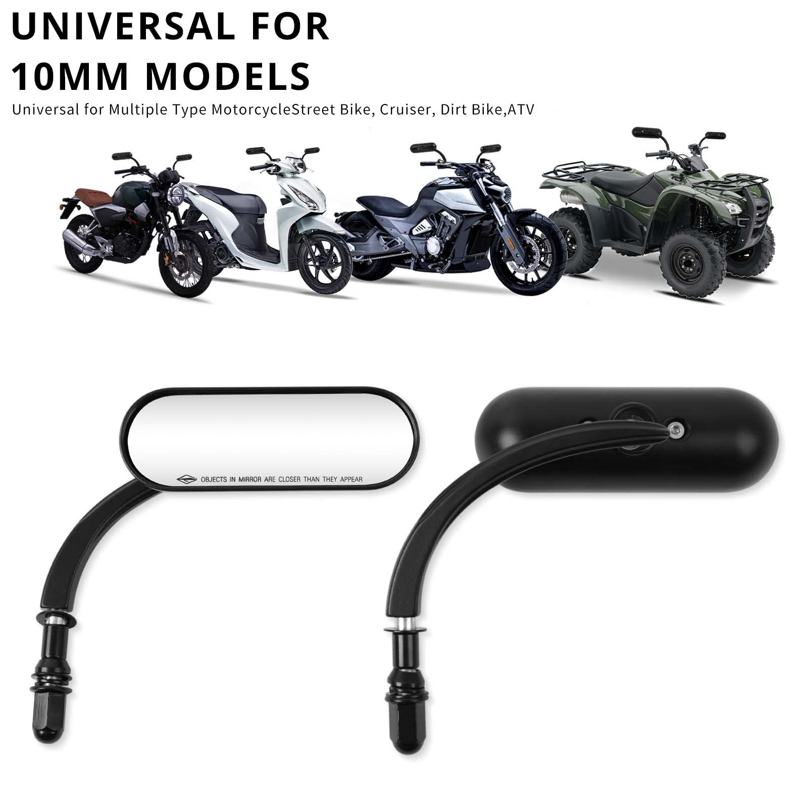 Rétroviseurs Latéraux de Moto Forme Ovale Noirs, M8 M10 Rétroviseurs de Moto Retroviseur Compatibles avec Harley Road King Softail Glide Dyna Chopper Bobber Touring Cruiser Street Bike Yamaha