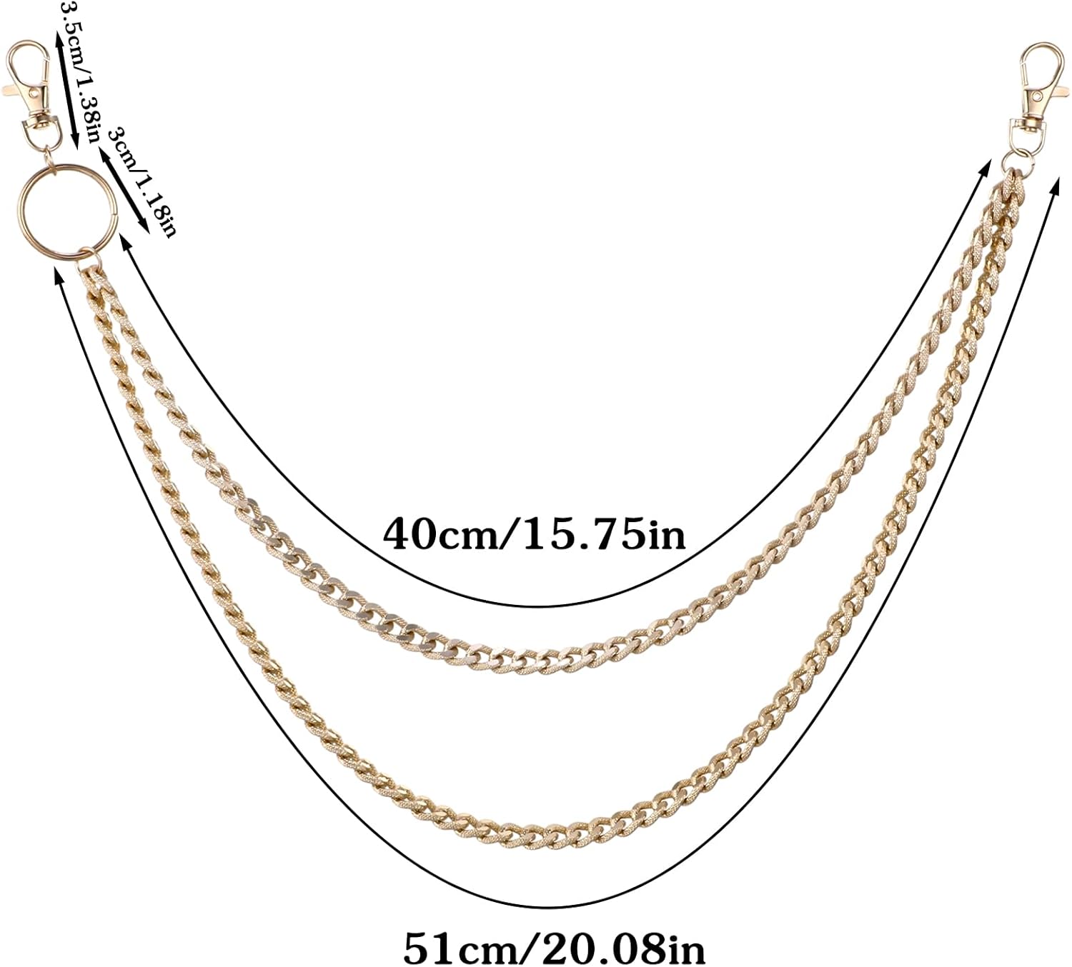 2 Pcs Double Layer Pants Wallet Chain For Men Women, Silver Gold Jean Chains With Lobster Clasp Heavy Duty Pocket Chain Hip Hop Accessories - Image 5