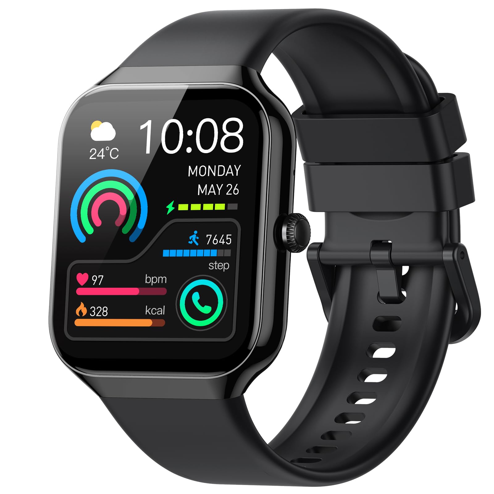 Reloj Inteligente Hombre Mujer, 1.96"Pantalla Táctil Smartwatch con Llamada Bluetooth, Monitor de Sueño/Cardíaco/Podómetro, 113+ Modos Deportivos, Pulsera Actividad Impermeable IP68 para Android iOS