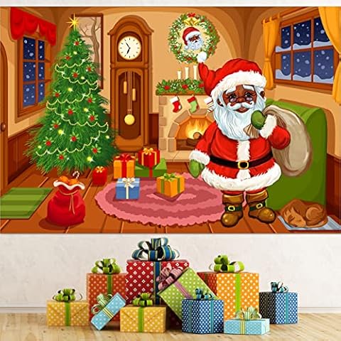 Merry Christmas Backdrop, Christmas Banner Santa Claus Christmas Tree Gifts Xmas Theme Photo Background for Wall Decoration Holiday Indoor Party Supplies 5x3ft (1.5x1m) Cover