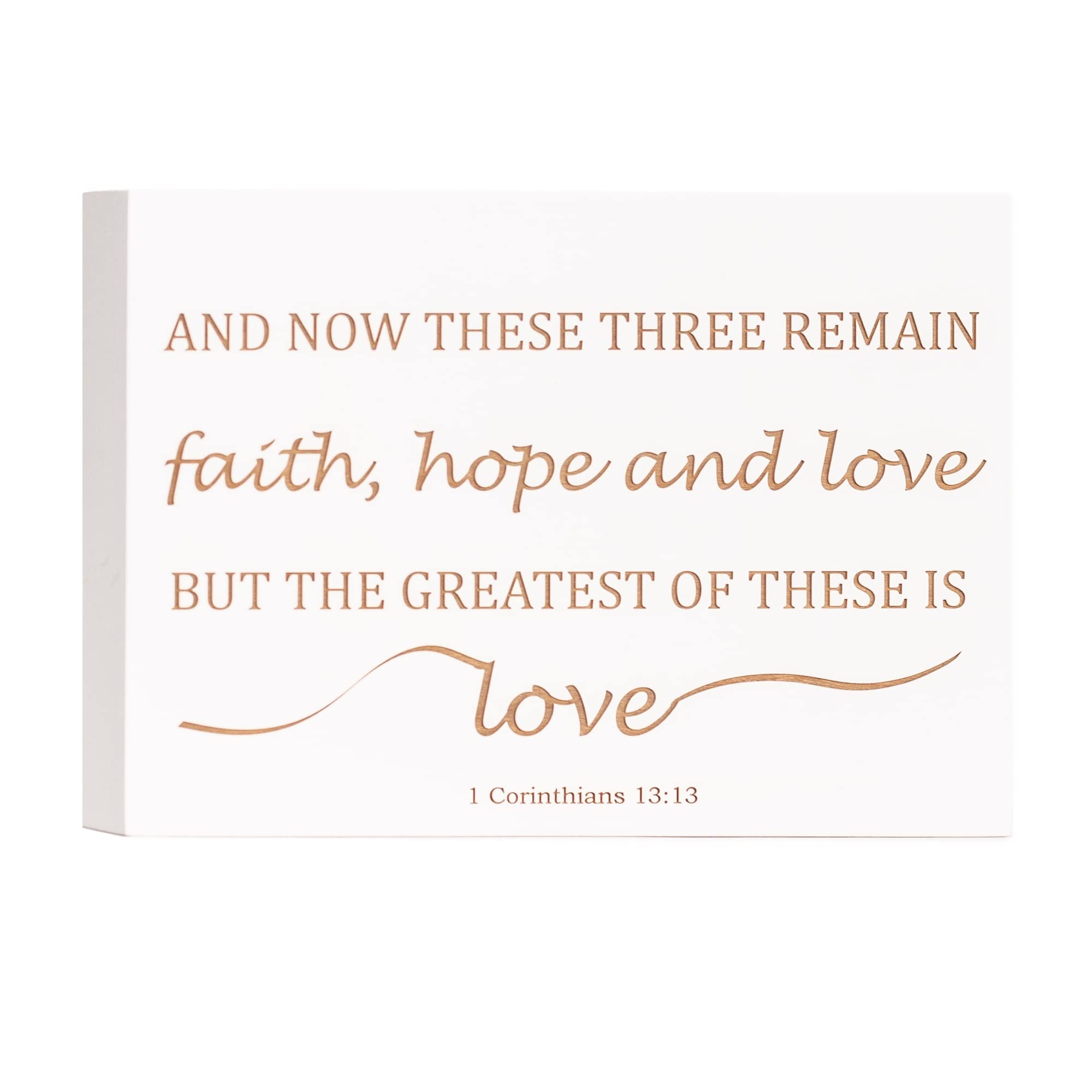 Carol's Inspirations 1 Corinthians 13 Wall Art | Faith Hope Love Decor Engraved with Bible Verse | Religious Wooden Plaque for Entryway Table Decor | Made in USA, White, 7.5x5.5