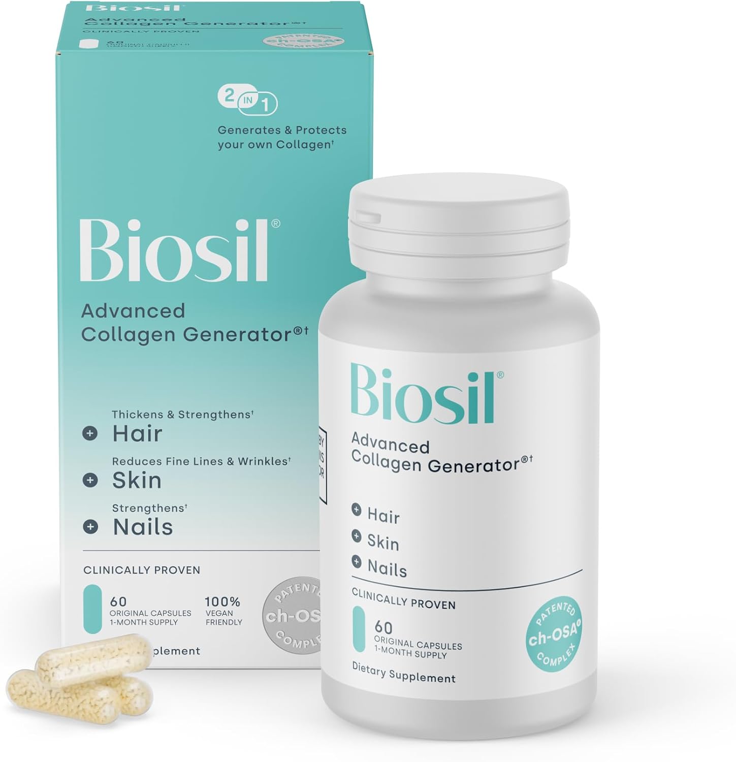 Biosil Collagen Booster Supplement – 60 Original Capsules – Patented ch-OSA Activator for Skin, Hair, Nails & Joints – Supports Natural Production – 30-Day Supply Biosil Collagen Booster Supplement – 60 Original Capsules – Patented ch-OSA Activator for Skin, Hair, Nails & Joints – Supports Natural Production – 30-Day Supply
