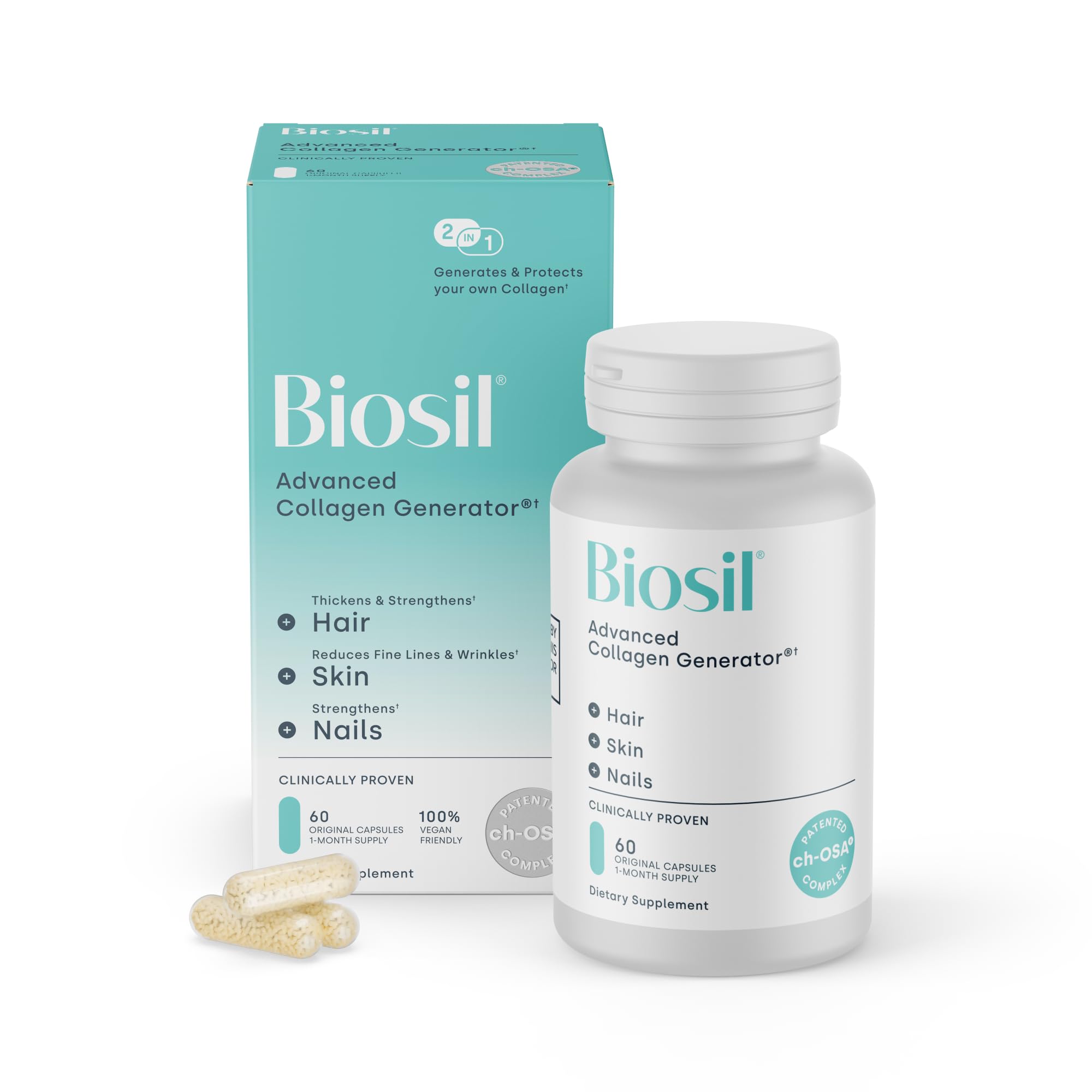 BiosilCollagen Booster Supplement - 60 Original Capsules - Patented ch-OSA Activator for Skin, Hair, Nails & Joints - Supports Natural Production - 30-Day Supply