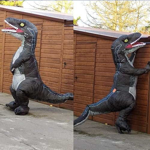 Miniatura 8 de JUROSAICA Disfraz inflable de dinosaurio para adultos, velociraptor, raptor, disfraces de Halloween, disfraz de T-rex, disfraz de dinosaurio