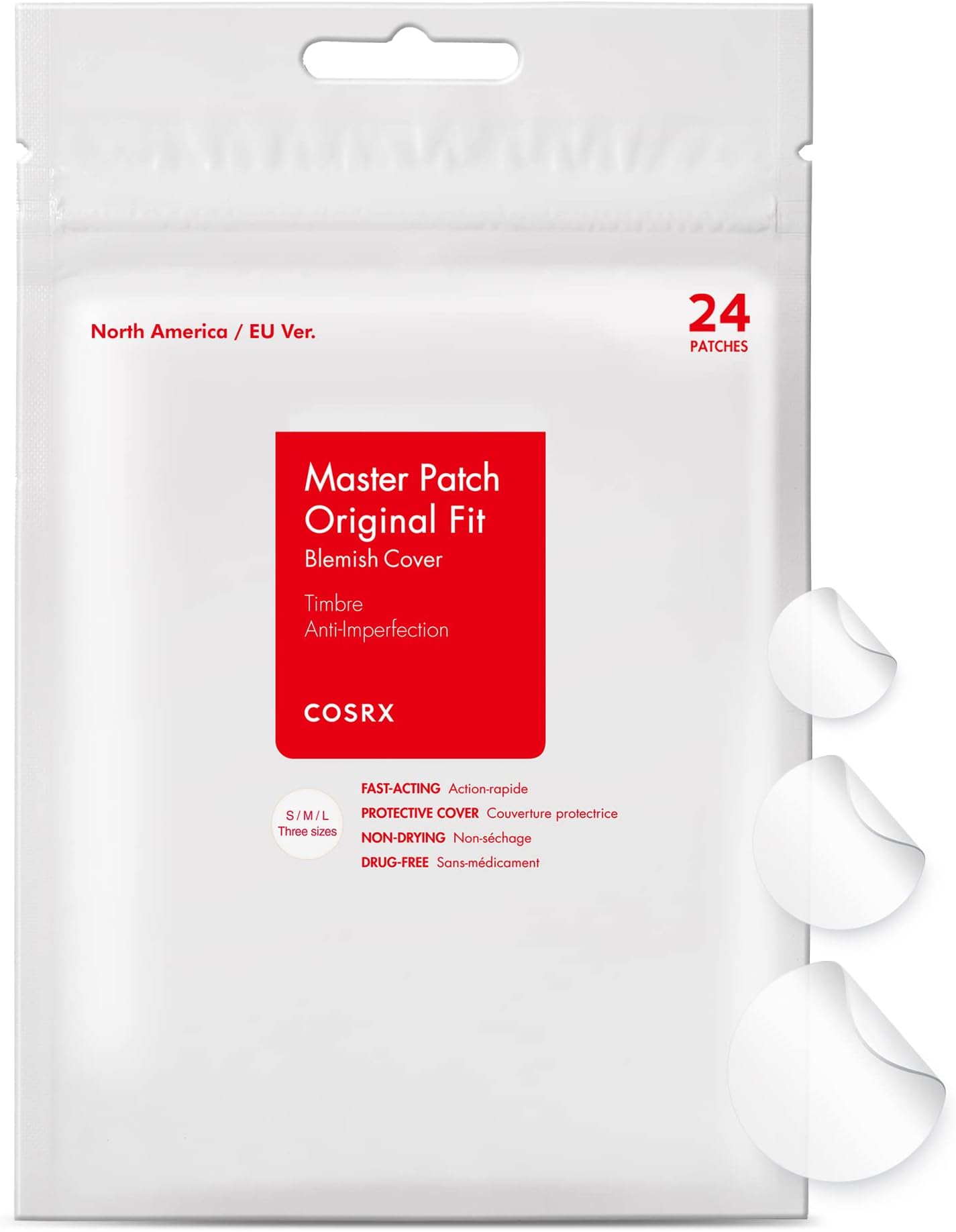COSRX Master Patch Original Fit (24 counts) Absorbing Pimple Patches, Hydrocolloid Spot Treatment, Blemish Cover, Spot Stickers, 3 Sizes