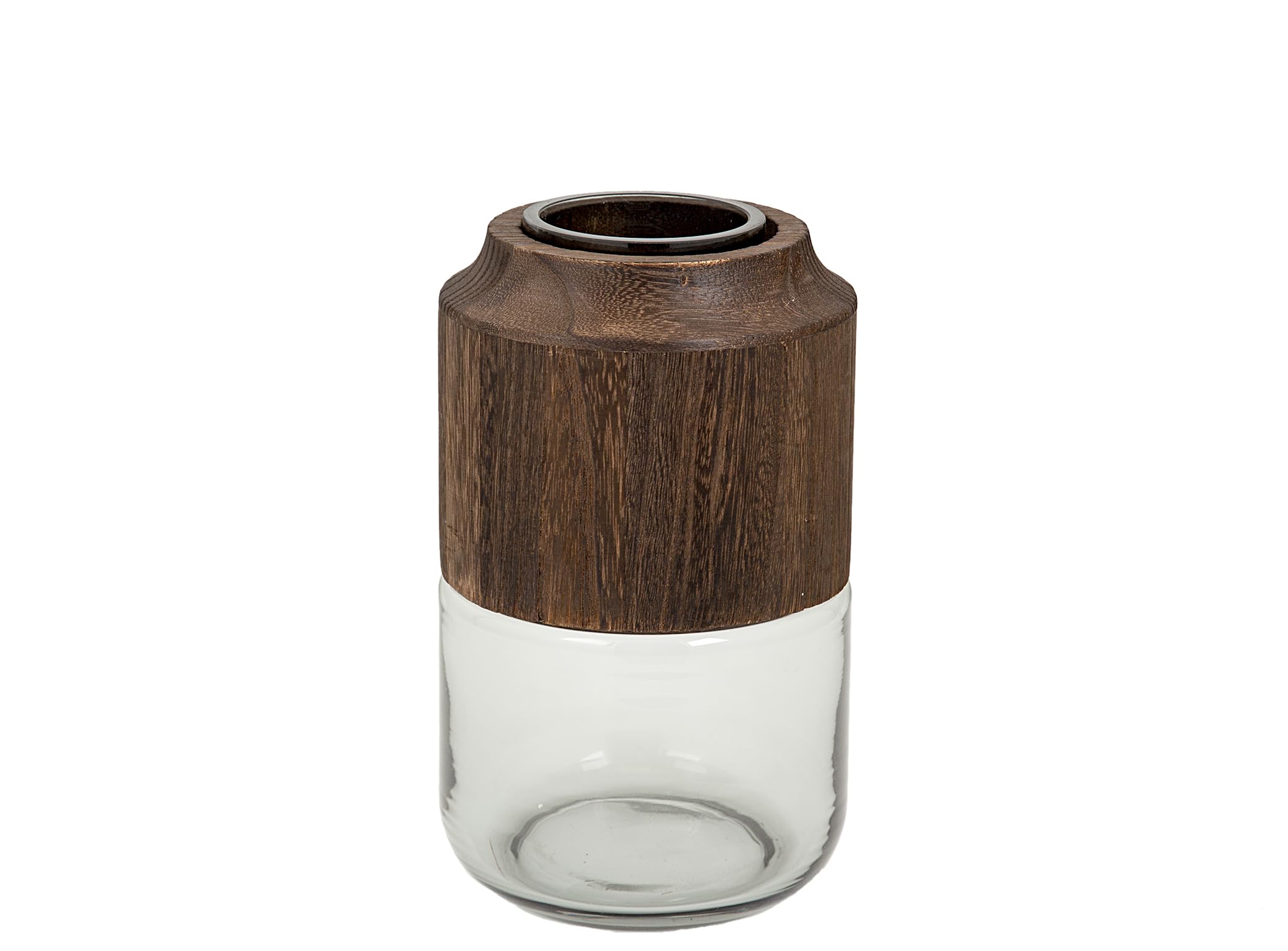 Vase en verre et bois pour centre de table de salon et décoration de table chaleureuse