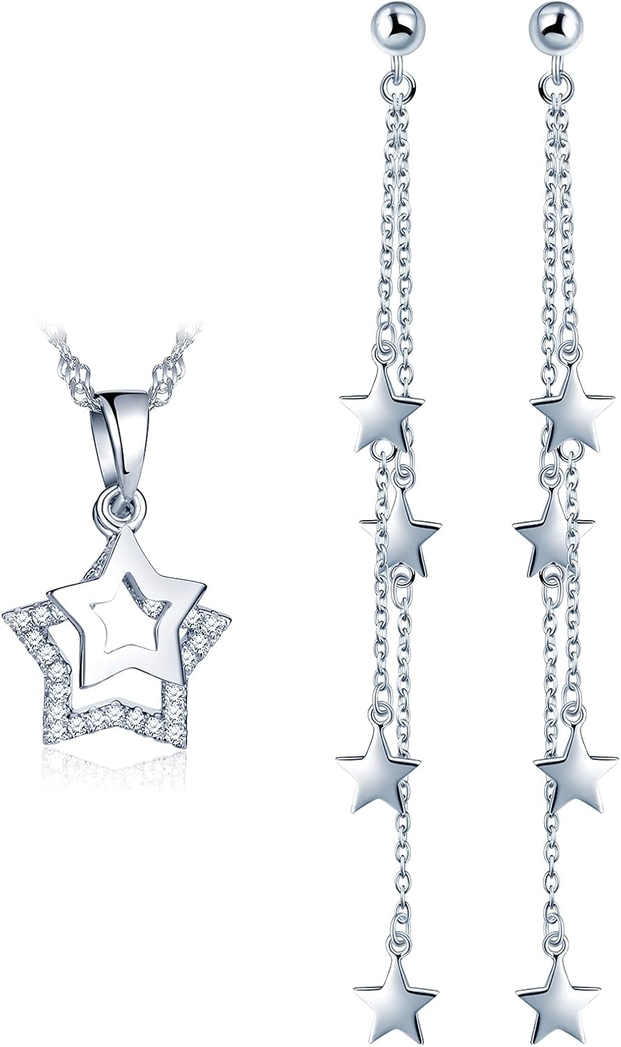 Yumilok Jewellery Set for Women Necklace Dangle Earrings Necklace Set, Silver Jewelry Set including White AAA Cubic Zirconia
