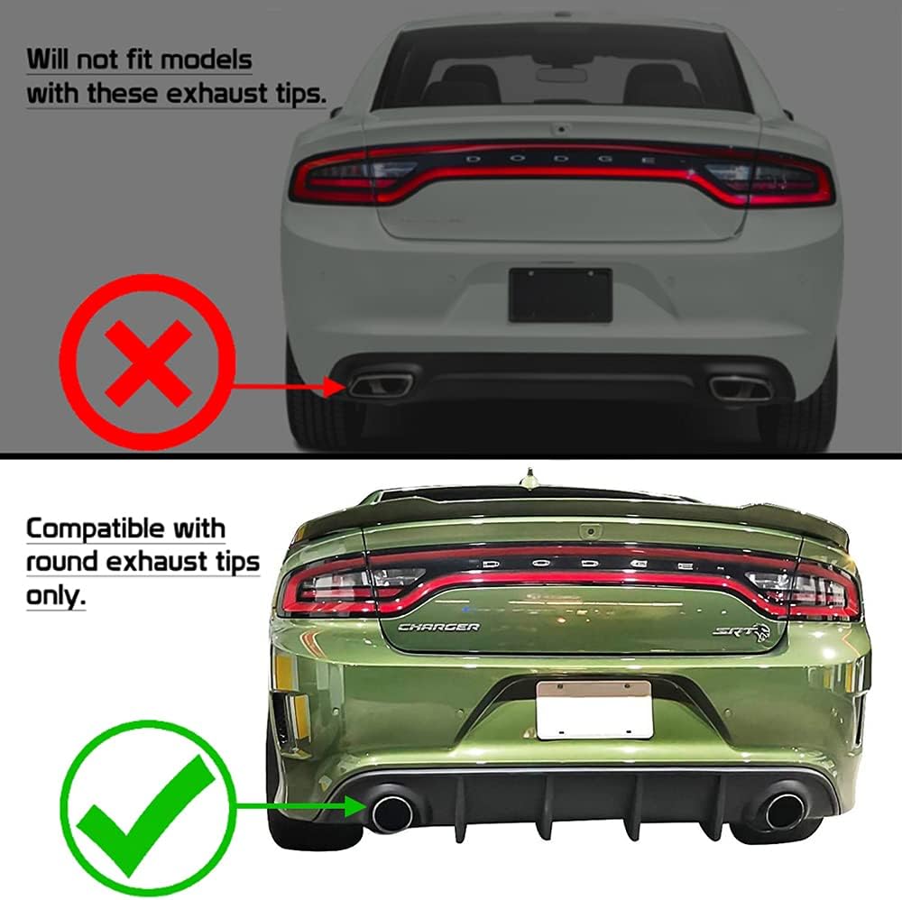 FREEMOTOR802 Rear Diffuser Compatible with 2015-2023 Dodge Charger SRT | OE Factory Style Unpainted Black PP Rear Bumper Molding Lower Lip Splitter Spoiler Shark Fin Valance Panel
