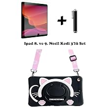 Ipad 8. Ve 9. Nesil 10.2  n  Ile Uyumlu Kedi K l f Standl  Ask l  3'l  Set, Siyah