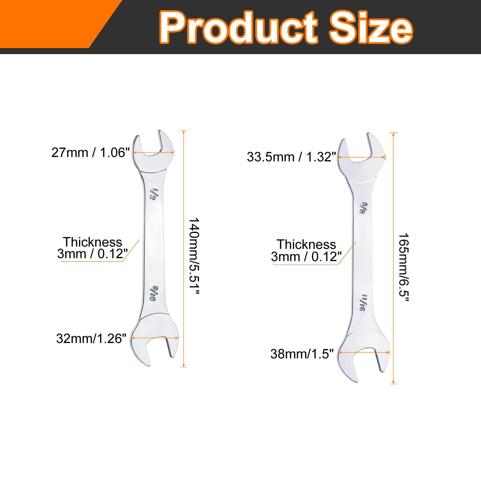 Sourcing Map Doppelmaulschlüssel-Set, 3/8 Zoll × 7/16 Zoll SAE, Superdünn & Hochglanzpoliert, Für Autoreparatur & Möbelmontage