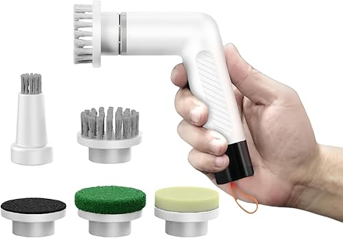 Limpiador eléctrico giratorio, inalámbrico, impermeable, 5 cabezales con pantalla LED, 10.58 onzas, portátil, silencioso y potente para baño,