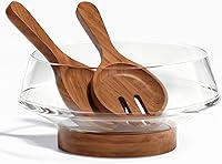 Vista 1 de Golden Ratio - Juego de ensaladera de cristal grande, cuenco de servir ensalada con utensilios de madera de acacia y base, para cenas