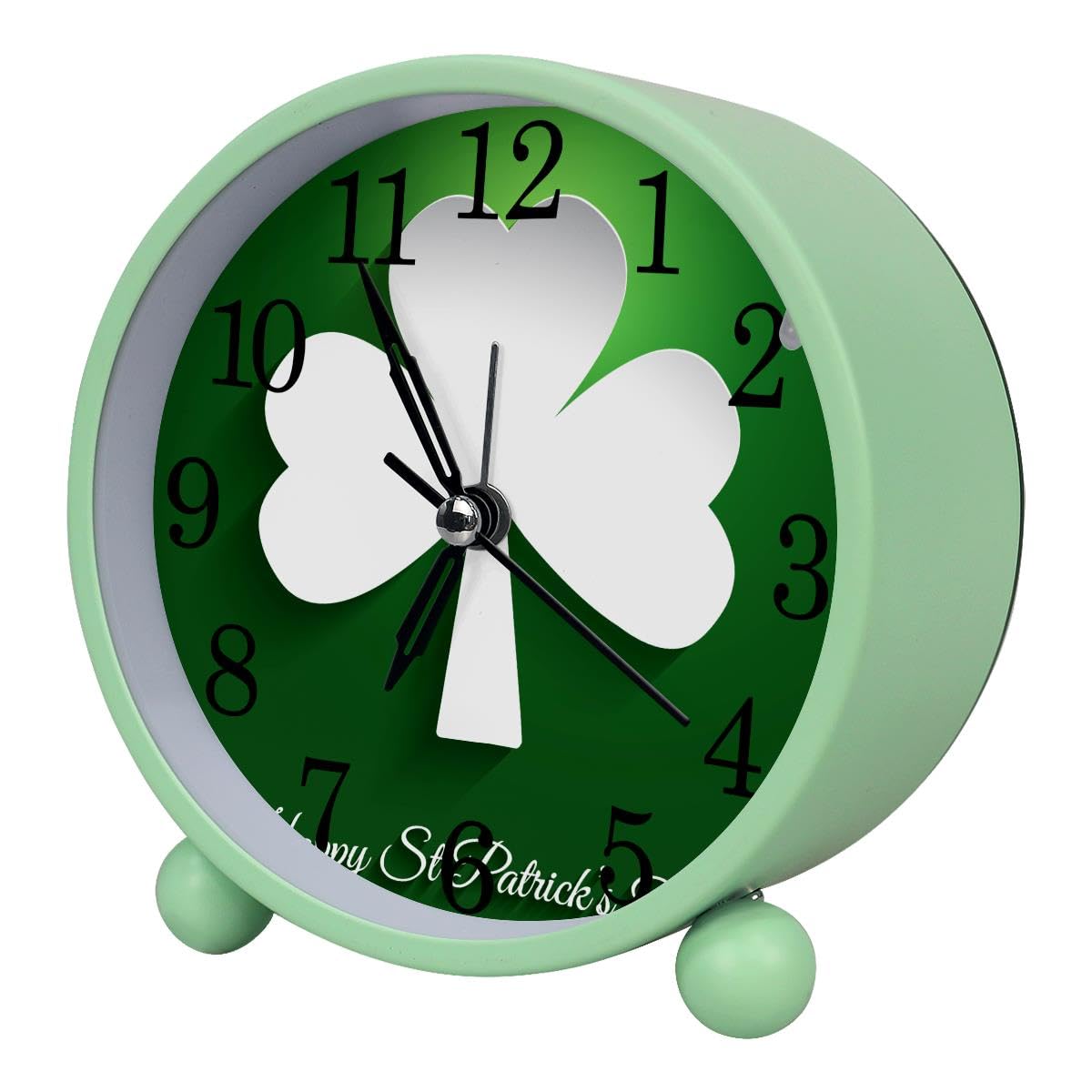 Alarm Clock White Shamrock Clover, Silent Non-Ticking with Night Light
