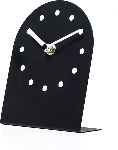 SOFFEE DESIGN One-Piece Table Clock Without Scale Minimalist Style, Iron Desktop Clock No-Ticking Battery Operated for Living Room Bedroom Home Decoration, Black