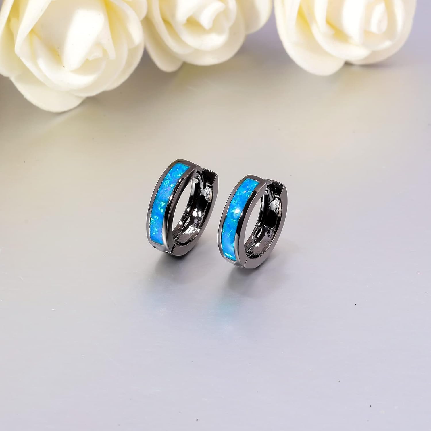 CiNily Huggie Earrings Opal Hinged Hoop Earrings Gold Plated Hypoallergenic Small Hoop Earrings for Women Teen Girls Men Sensitive Ears - Image 4