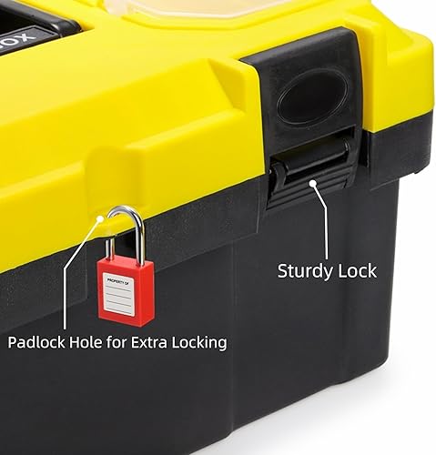 Miniatura 4 de Caja de herramientas de plástico de 16 pulgadas con asa, caja de herramientas portátil con bandeja extraíble y diseño con cerradura, organizador de
