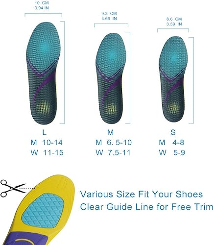 Miniatura 7 de VSUDO Plantillas deportivas con soporte de arco, inserciones de zapatos de absorción de impactos para hombres o mujeres, plantillas atléticas de
