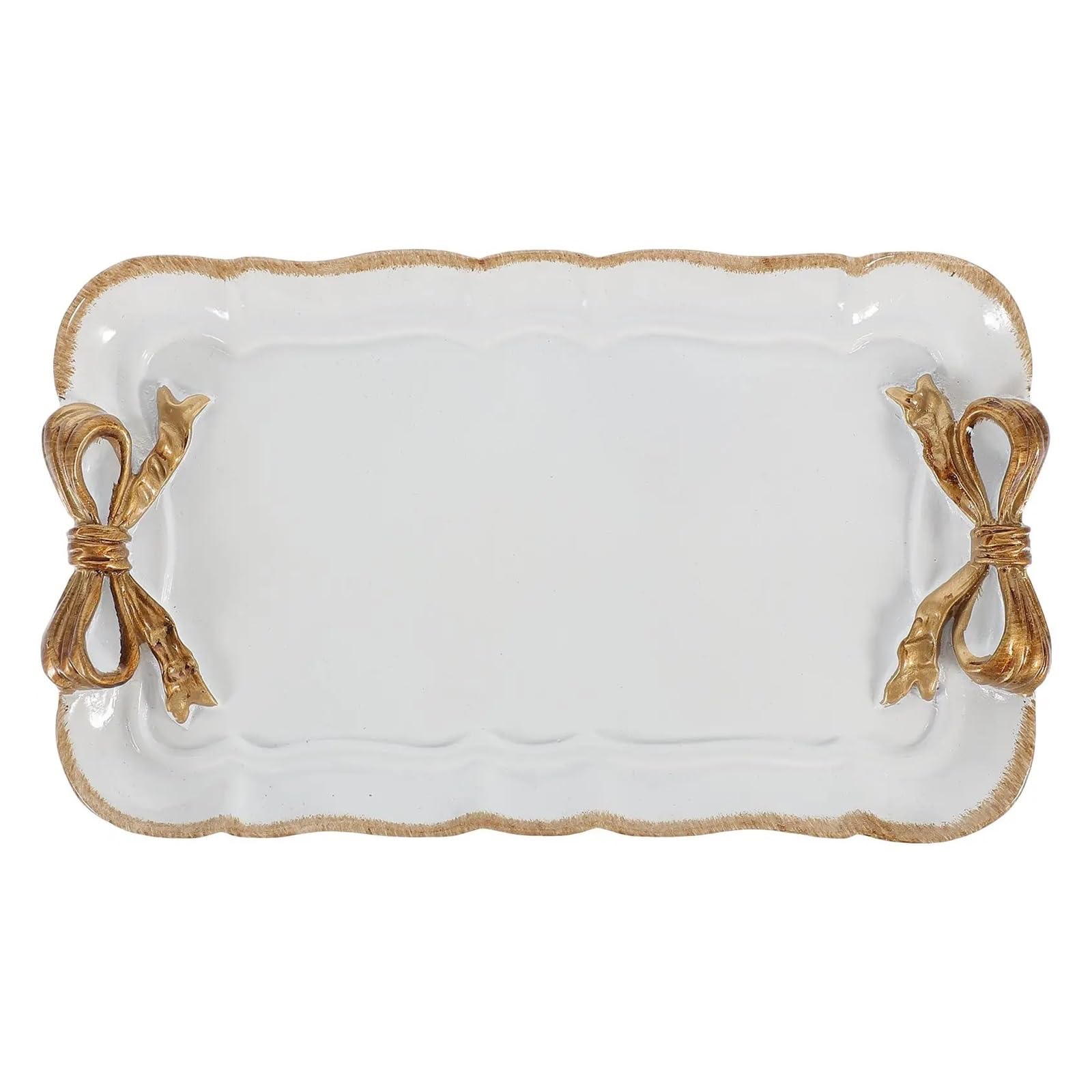 Marble Style White Resin Dessert Plate Bowknot Design Serving Tray Decorative Fruit Vintage Storage Coffee Table
