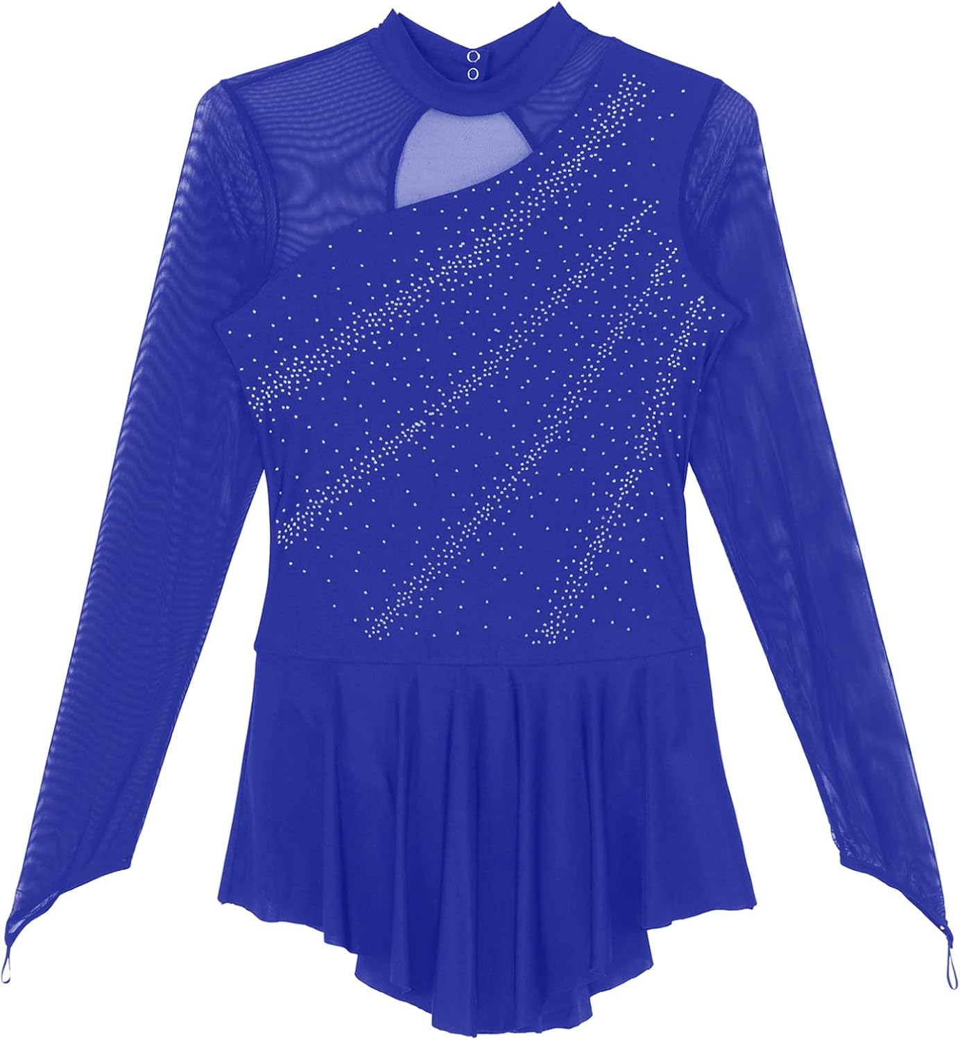 TiaoBug Women's Ice Skating Dress Patchwork Mesh Spandex Long Sleeve Figure Skating Dance Dress