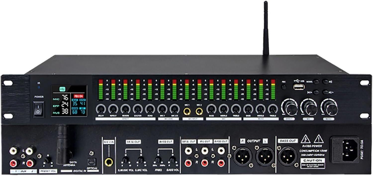 Hgouhk One Color Digital Equalizer Ktv Digital Pre-Stage Effector, Karaoke Mixer Reverberator, Audio Processor, With Lcd Screen, Anti-Howling Graphic Equalizer