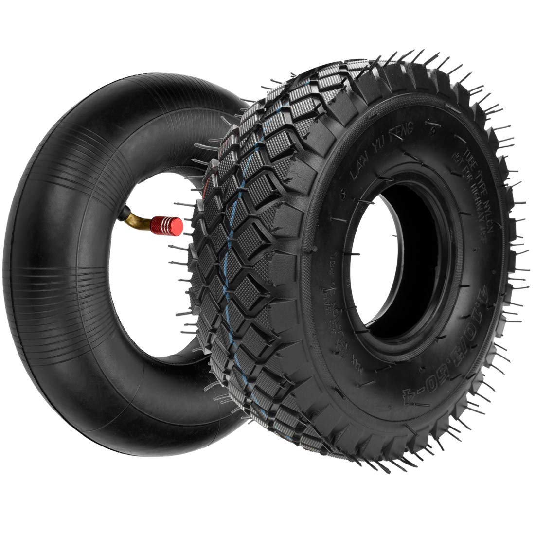 FVRITO Set di due pneumatici 4.10/3.50-4 4.10-4 410-4 e camera d'aria con valvola piegata di ricambio per tosaerba, camion, carriola, rimorchi, carrelli, carri, spazzaneve, compressori, generatori di