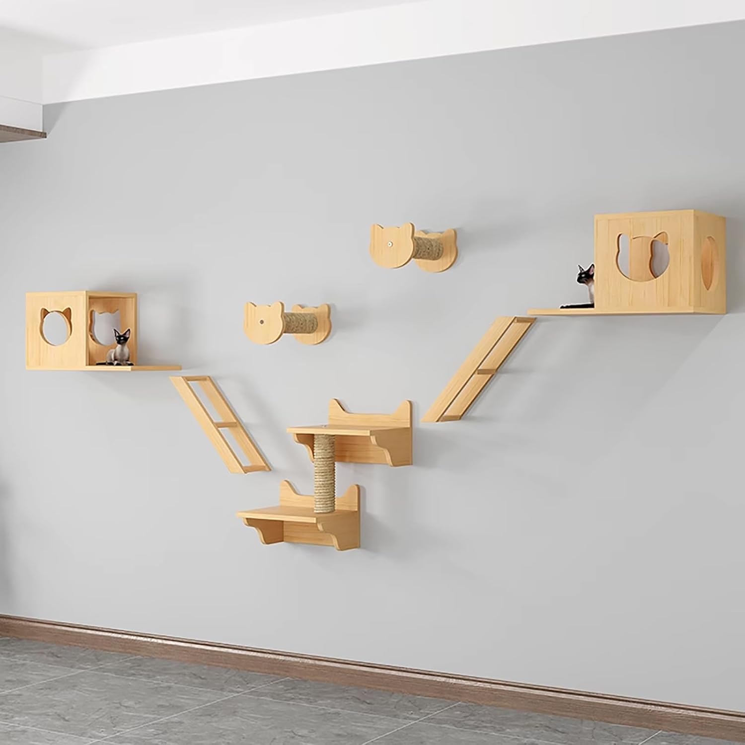 Solid Wood WallMounted Cat Climbing Frame, Cat Climbing