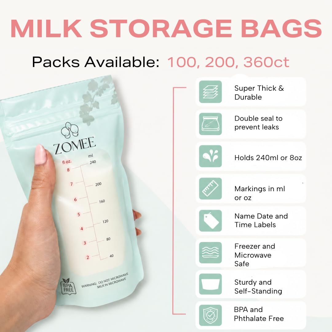 Amazon.com: Zomee Breast Milk Storage Bags 8oz – Leakproof Double